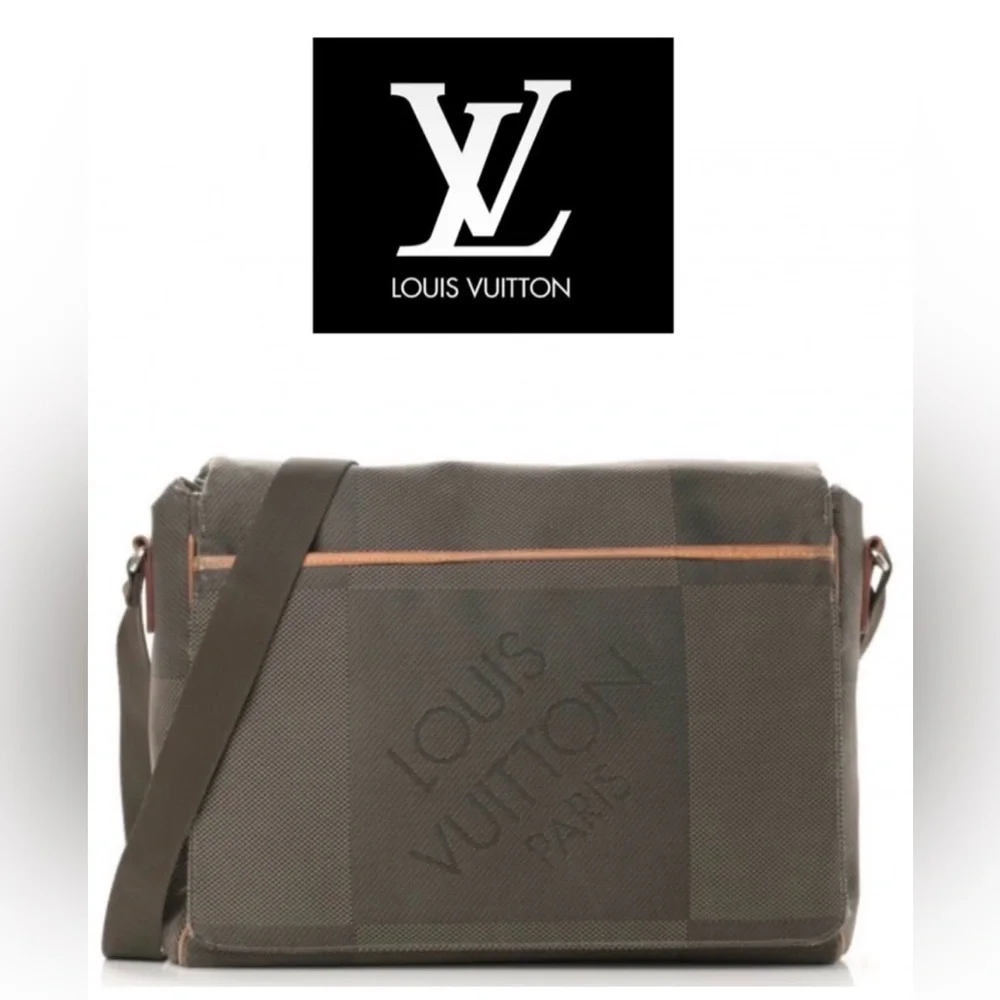 Louis Vuitton Damier Geant Terre Messenger Bag, Canvas Laptop Bag, Authentic